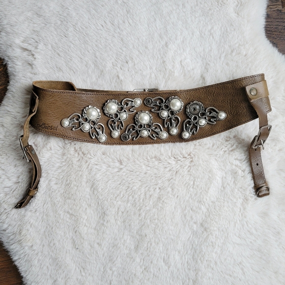 Diesel Accessories - Vintage Diesel Deadstock Medieval Wide Studded Pearl Leather Garter Corset Belt